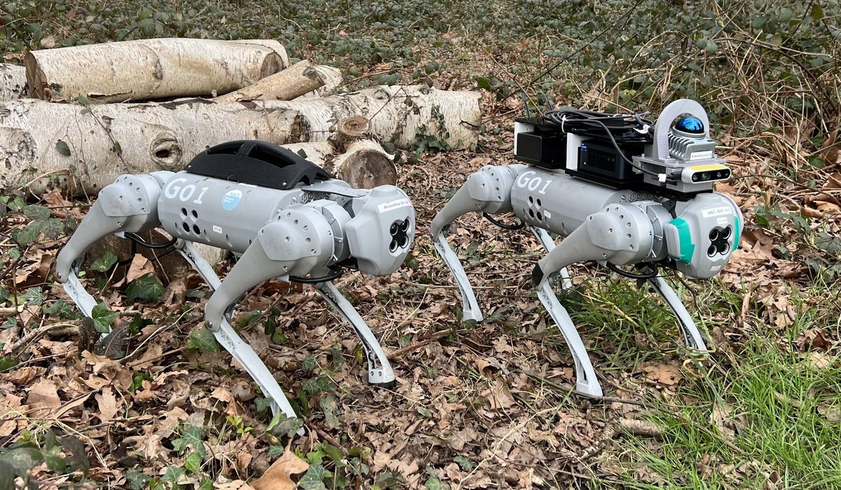 Spot quadruped climbing over a crouched Go1 quadruped (LegUp, ICAR 2025)